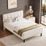 Hauss spole - lit adulte rembourr 140x190 cm, avec sommier  lattes et tte de lit, 4 pieds de support, ...