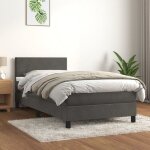 Lit adulte - lit  sommier tapissier avec matelas - lit simple - meuble de chambre  coucher gris fonc ...