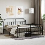 Maison chic - lit adulte avec tte de lit / pied de lit, lit double cadre de lit mtal noir 160x200 cm ...