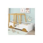 Lit d'auto, lit bb avec roues en mdf, cadre en pin, blanc manatou (90x200cm)