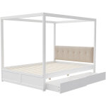 Lit � baldaquin 140x200 cm, avec grandes tiroirs, blanc