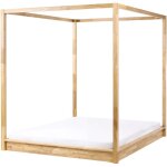 Lit � baldaquin minimaliste en bois 160 x 200 cm meuble de chambre marron clair herliere