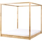 Lit � baldaquin minimaliste en bois 180 x 200 cm meuble de chambre marron clair herliere