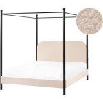 Beliani - lit  baldaquin minimaliste en boucl 140 x 200 cm cadre mtallique noir lattes bois de peuplier ...
