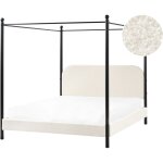 Beliani - lit  baldaquin minimaliste en boucl 160 x 200 cm cadre mtallique noir lattes bois de peuplier ...