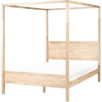 Lit � baldaquin moderne minimaliste en bois d'h�v�a 160 x 200 cm lattes marron clair hauterives