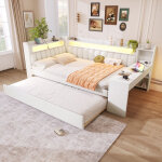 Lit banquette 140x200 cm adulte avec led 7 couleurs et usb, lit gigogne 90x190 et bureau int�gr�, mdf ...