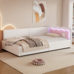 Lit banquette 90x200 cm blanc avec led et rev�tement doux, sans matelas