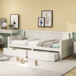 Lit banquette 90x200cm - avec 2 tiroirs - en bois massif - blanc