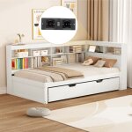 Modernluxe - lit banquette 90x200cm en bois - avec lit gigogne 90x190cm et prise usb - 10 compartiments ... Modernluxe - lit banquette 90x200cm en bois - avec lit gigogne 90x190cm et prise usb - 10 compartiments ...