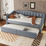 Modernluxe - lit banquette 90x200cm avec led + lit gigogne 90x190cm - rembourr� en tissu lin - gris (matelas ...