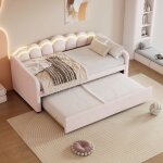 Modernluxe - lit banquette 90x200cm avec led + lit gigogne 90x190cm - rembourr en tissu velours - rose ...