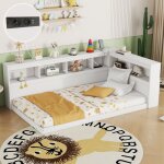 Modernluxe - lit banquette 90x200cm - avec ports de usb et rangements - blanc