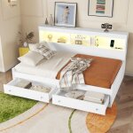 Modernluxe - lit banquette 90x200cm - avec prise usb & 2 tiroirs - sommier à lattes - blanc Modernluxe - lit banquette 90x200cm - avec prise usb & 2 tiroirs - sommier à lattes - blanc