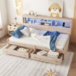 Modernluxe - lit banquette 90x200cm - avec prise usb & 2 tiroirs - sommier  lattes - naturel