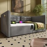 Lit banquette capitonn 90x190 cm - avec espace de rangement - avec usb et type - c - velours - gris ...