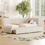 Modernluxe - lit banquette capitonné 90x200cm en velours - 2 tiroirs - avec sommier à lattes - beige Modernluxe - lit banquette capitonné 90x200cm en velours - 2 tiroirs - avec sommier à lattes - beige