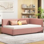 Modernluxe - lit banquette capitonné 90x200cm en velours - avec sommier à lattes - rose Modernluxe - lit banquette capitonné 90x200cm en velours - avec sommier à lattes - rose