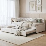 Fortuna lai ? lit banquette gigogne 90x200 cm en velours beige ? canap� - lit extensible avec sommier ...