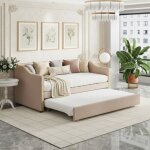 Lit banquette gigogne 90x200cm design chesterfield - canapé - lit 2 en 1 en tissu beige capitonné Lit banquette gigogne 90x200cm design chesterfield - canapé - lit 2 en 1 en tissu beige capitonné