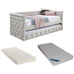 Vente - unique - lit banquette gigogne capitonn - 2 x 90 x 190 cm - tissu - beige + matelas - louise ...