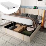 Concept usine - lit simple led 160×200, sommier à lattes en bois, tissu lin beige, avec recharge usb ... Concept usine - lit simple led 160×200, sommier à lattes en bois, tissu lin beige, avec recharge usb ...