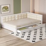 Modernluxe - lit banquette rembourré 140x200cm - avec 2 tiroirs et sommier à lattes - blanc Modernluxe - lit banquette rembourré 140x200cm - avec 2 tiroirs et sommier à lattes - blanc