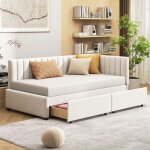 Modernluxe - lit banquette rembourré en velours 90x200cm - avec 2 grands tiroirs et sommier à lattes ... Modernluxe - lit banquette rembourré en velours 90x200cm - avec 2 grands tiroirs et sommier à lattes ...