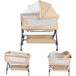 Lit b�b� 2 en 1 avec matelas, lit b�b�, r�glable en hauteur, lit enfant � roulettes, couleur cr�me