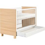 Lit b�b� minimaliste en bois de pin et mdf 60 x 120 cm avec barreaux r�glables en hauteur et tiroir blanc ...