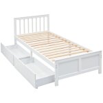 Hommoo - lit en bois, lit enfant, lit adulte avec tiroirs de rangement, pin, blanc, 90x200 cm