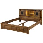 Lit en bois de manguier / bois de rcupration 160x200 naturel laqu railway lux 111