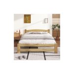 Lit en bois massif futon, lit double, lit naturel en bois massif avec tte de lit et cadre  lattes, ...