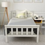 Lit en bois, lit simple compos d'un cadre de lit avec sommier  lattes, lit en bois avec tte de lit ...