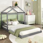 Lit cabane 140 x 200 cm, lit enfant en forme de maison avec sommier  lattes (sans matelas), bois de ...