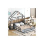 Okwish - lit cabane 140x190 cm, lit simple d'enfant avec barri�res et tables de chevet, en bois de pin, ...