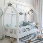Petits - meubles - lit cabane 90x190 barrire et sommier inclus pieds 10 cm sofia blanc