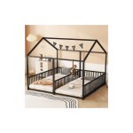 Lit cabane 90x200 cm avec barrières, forme maison, sans matelas, noir Lit cabane 90x200 cm avec barrières, forme maison, sans matelas, noir