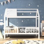 Tanant - lit cabane 90x200 cm avec barrire de scurit - petit toit, sommier  lattes, pin massif, lit ...