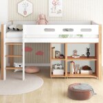 Lit cabane 90x200 cm, lit enfant, avec armoire amovible, escalier rectangulaire 3 marches, protection ...