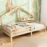 Okwish ? lit cabane 90x200 cm pour enfant ? structure en bois de pin naturel ? �tag�re de rangement int�gr�e ...