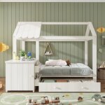Redom - lit cabane adulte 160x200 cm avec tiroirs - lit double avec chevet amovible et sommier - blanc ...