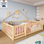 Lit cabane enfant 140 x 190 cm - avec sommier et barri�res - garde - corps verrouillable - bois certifi� ...