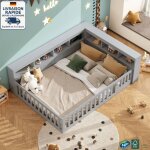 Lit cabane enfant 140 x 200 cm - avec sommier et barri�res - avec de nombreux compartiments de rangement ...