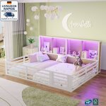 Lit cabane enfant 140 x200 cm - avec sommier et barri�res - compartiment de rangement sur le c�t� du ...