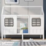 Lit cabane enfant 2 fen�tres - cadre pin & mdf - blanc 200x90 cm - lit simple, lit repos, chambre enfant ...