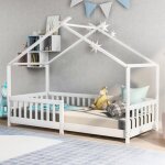 Lit cabane enfant 90 x 200 cm en bois avec clture et sommier  lattes, pour chambre d'enfant et d'adolescent, ...