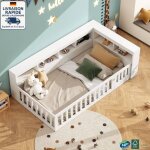 Lit cabane enfant 90 x 200 cm - avec sommier et barri�res - avec de nombreux compartiments de rangement ...