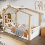 Lit cabane pour enfants 90x190cm - avec barri�res de s�curit� - avec sommier � lattes - conception de ...