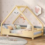 Lit cabane enfant 90x200 en bois massif naturel - avec protection antichute - lit de jeu et lit junior ...